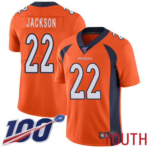Youth Denver Broncos #22 Kareem Jackson Orange Team Color Vapor Untouchable Limited Player 100th Season Football NFL Jersey->youth nfl jersey->Youth Jersey